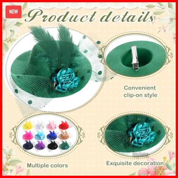 12-Piece Mini Fascinator Hat Set with Clip, Floral Feather Design main image 7